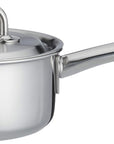 Stainless steel saucepan with lid on a white background