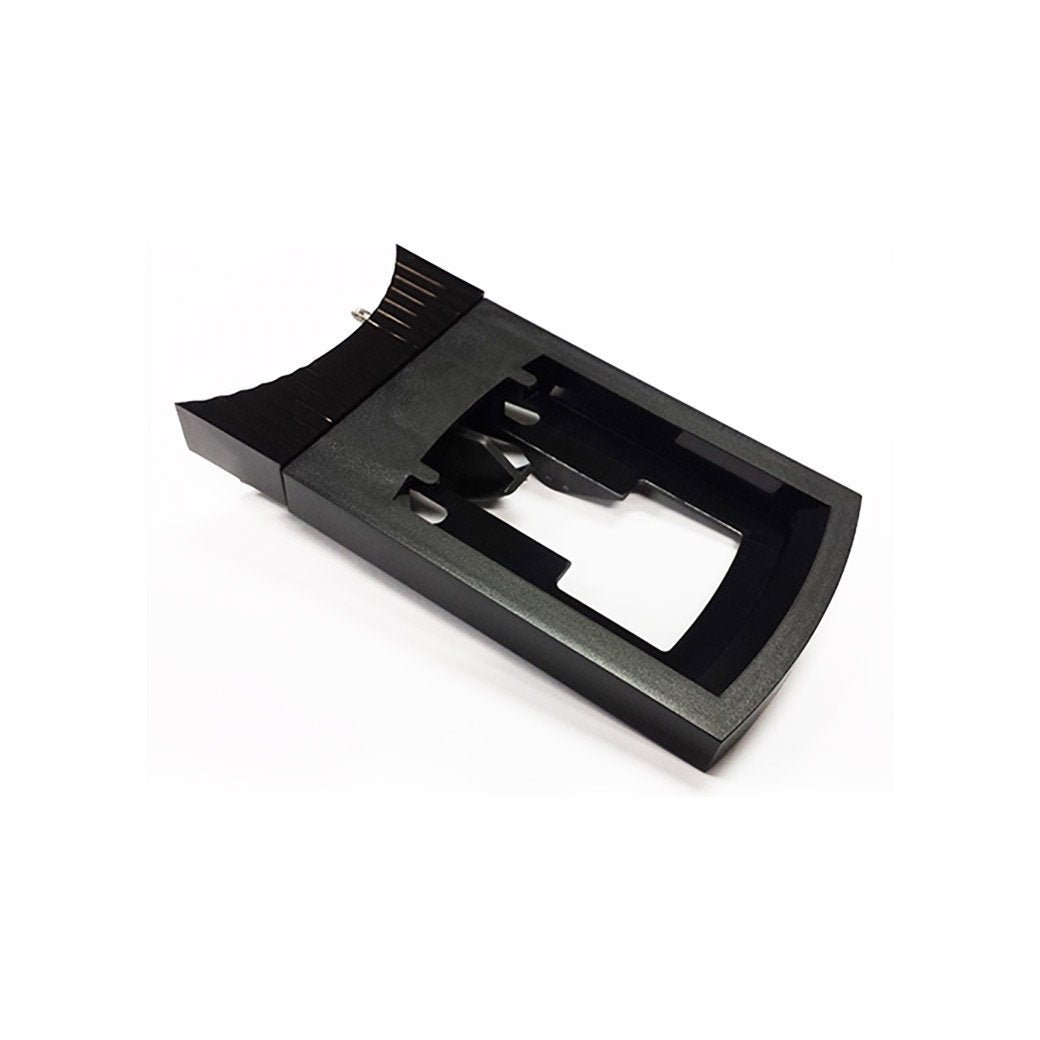 Black plastic bracket on a white background