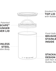 Diagram of a canister with labeled components on a white background