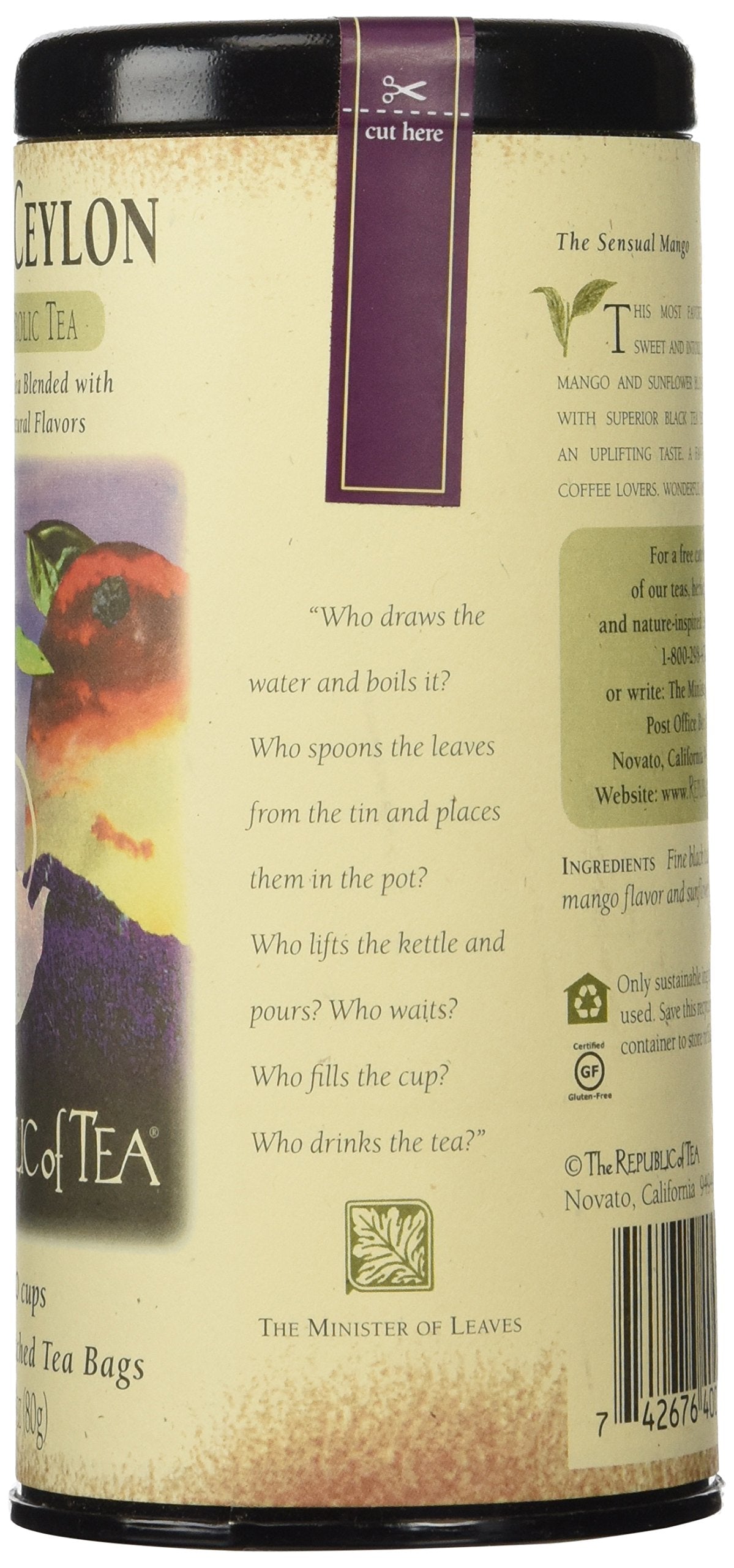 Ceylon tea canister with text and graphics on a beige background