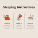 Sleeping instructions with icons and text on a white background