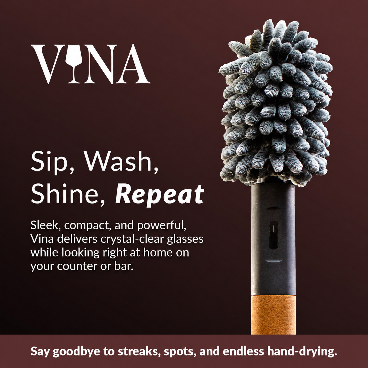 Vina Rechargeable Wine Glass Cleaner Polisher | J.L. Hufford