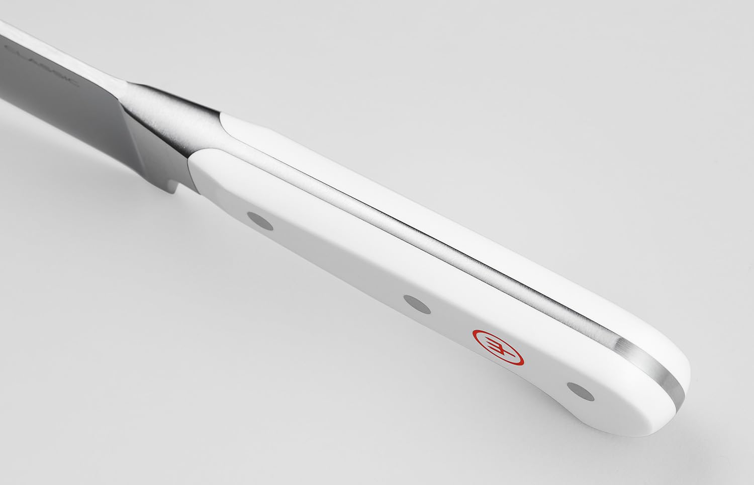 White hair straightener with brand logo on a light gray background