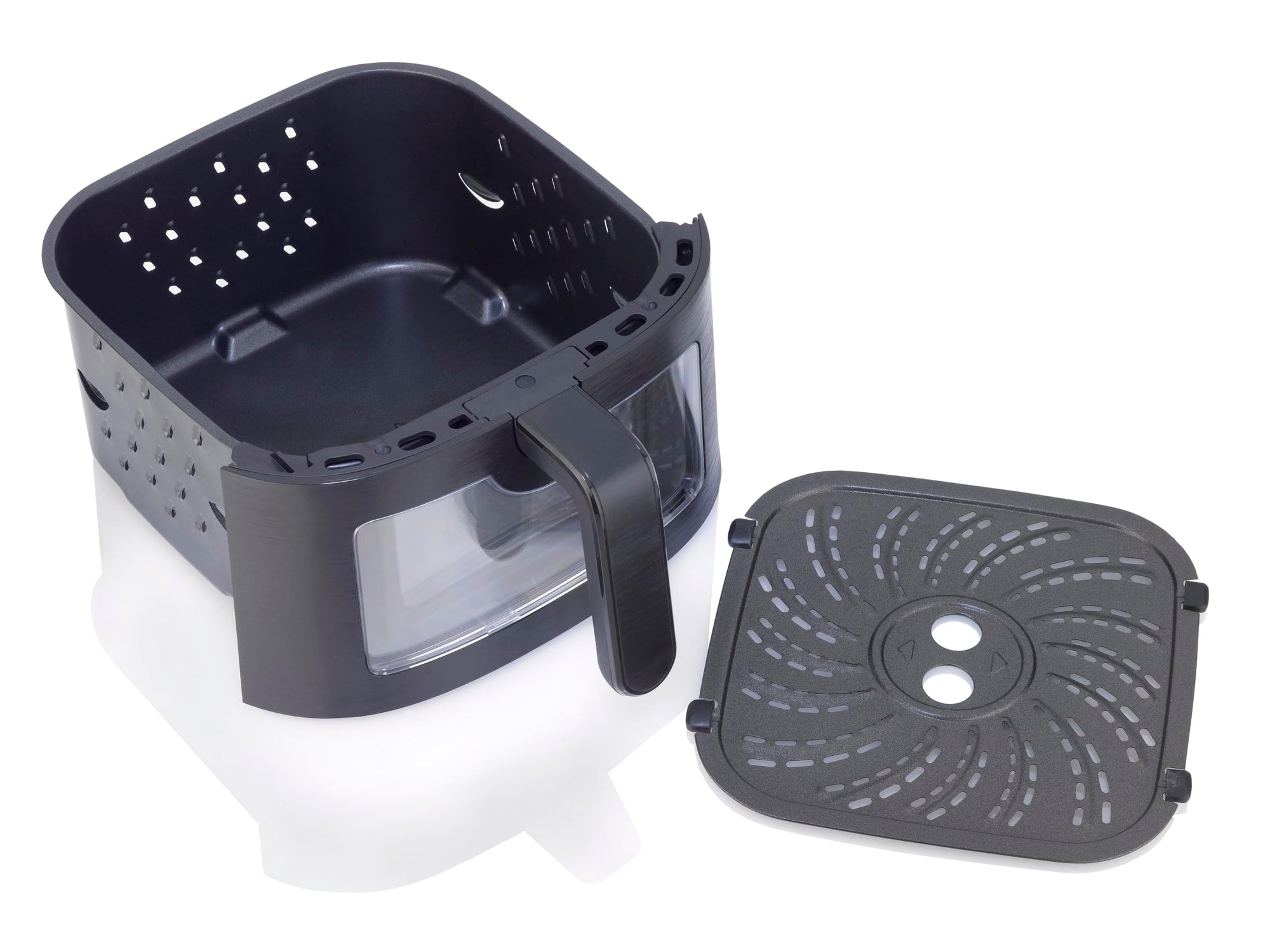 Zavor sizzle air fryer oven drawer with a handle and the insert off to the side on a white background