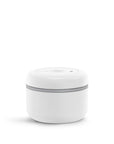 .4 Liter white cylindrical container with lid on a white background