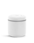 .7 Liter white cylindrical container with lid on a white background