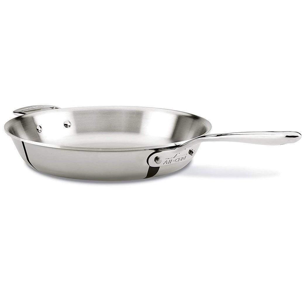 12 inch All-Clad d7 Stainless Skillet displayed on a white background
