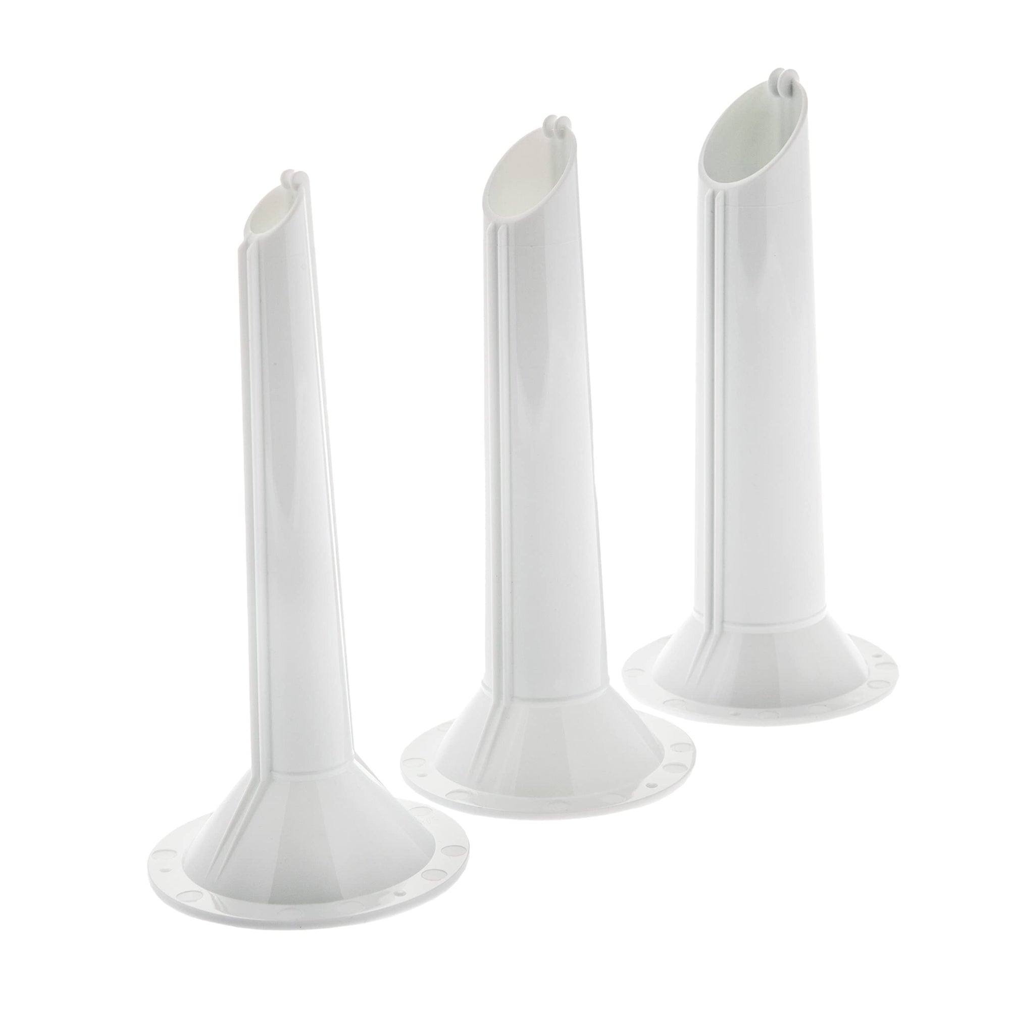 Three white plastic items on a white background
