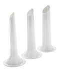Three white plastic items on a white background