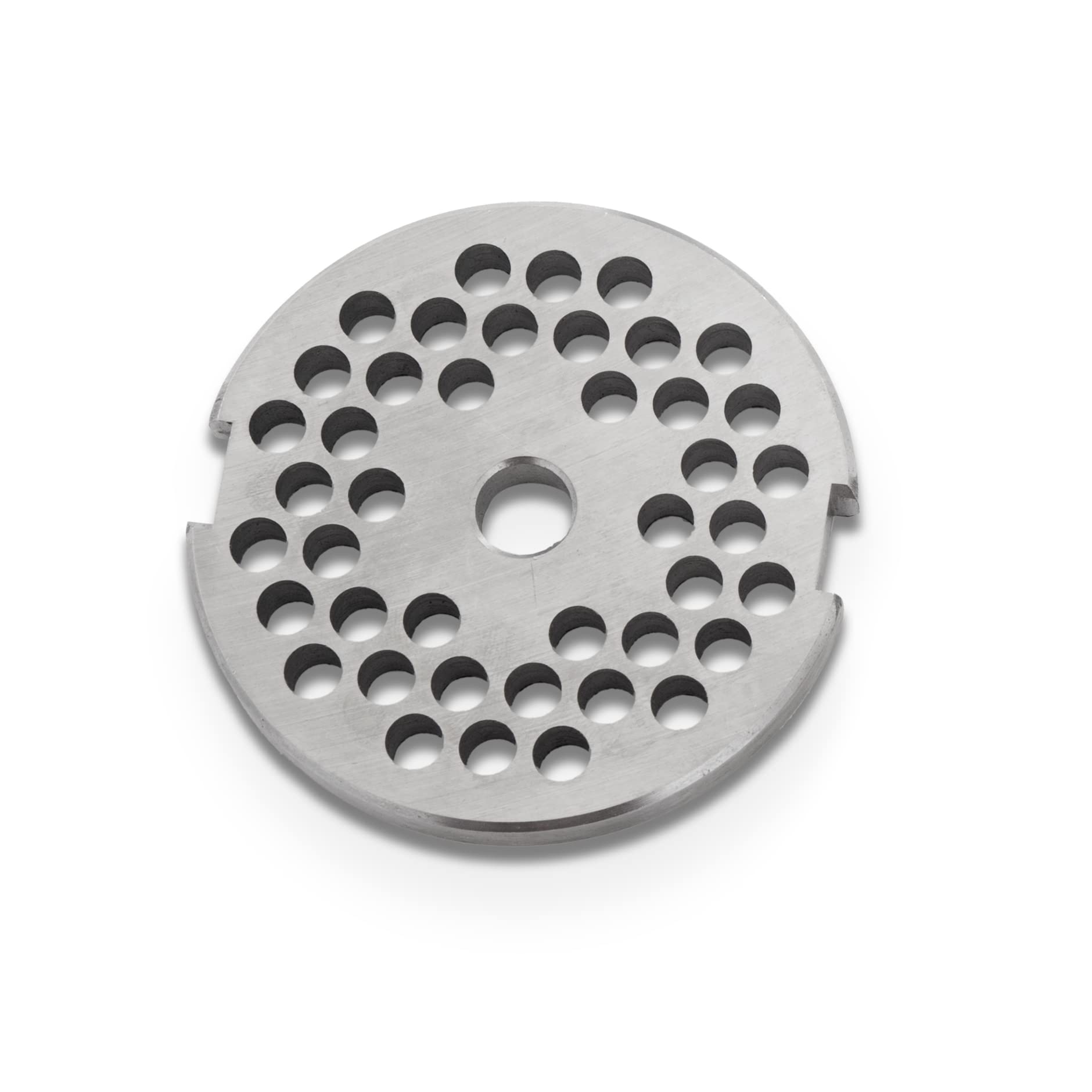 Metal grinder plate on a white background