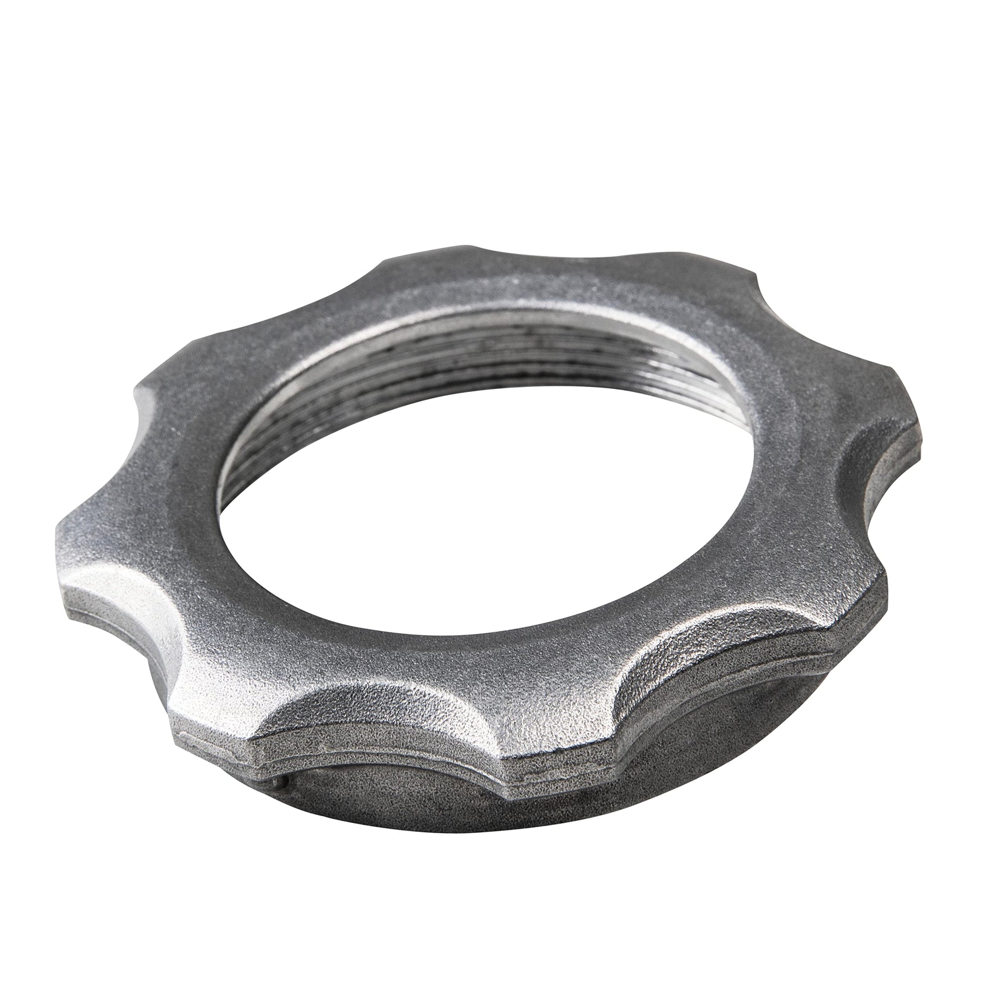 Metallic hex nut on a white background