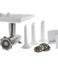 Meat grinder set with attachments on a white background