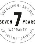 Circular logo with 'Ankarsrum Sweden' and 'Seven Years Warranty' text.