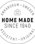 Circular logo with text 'Ankarsrum Sweden Home Made Since 1940' on a white background
