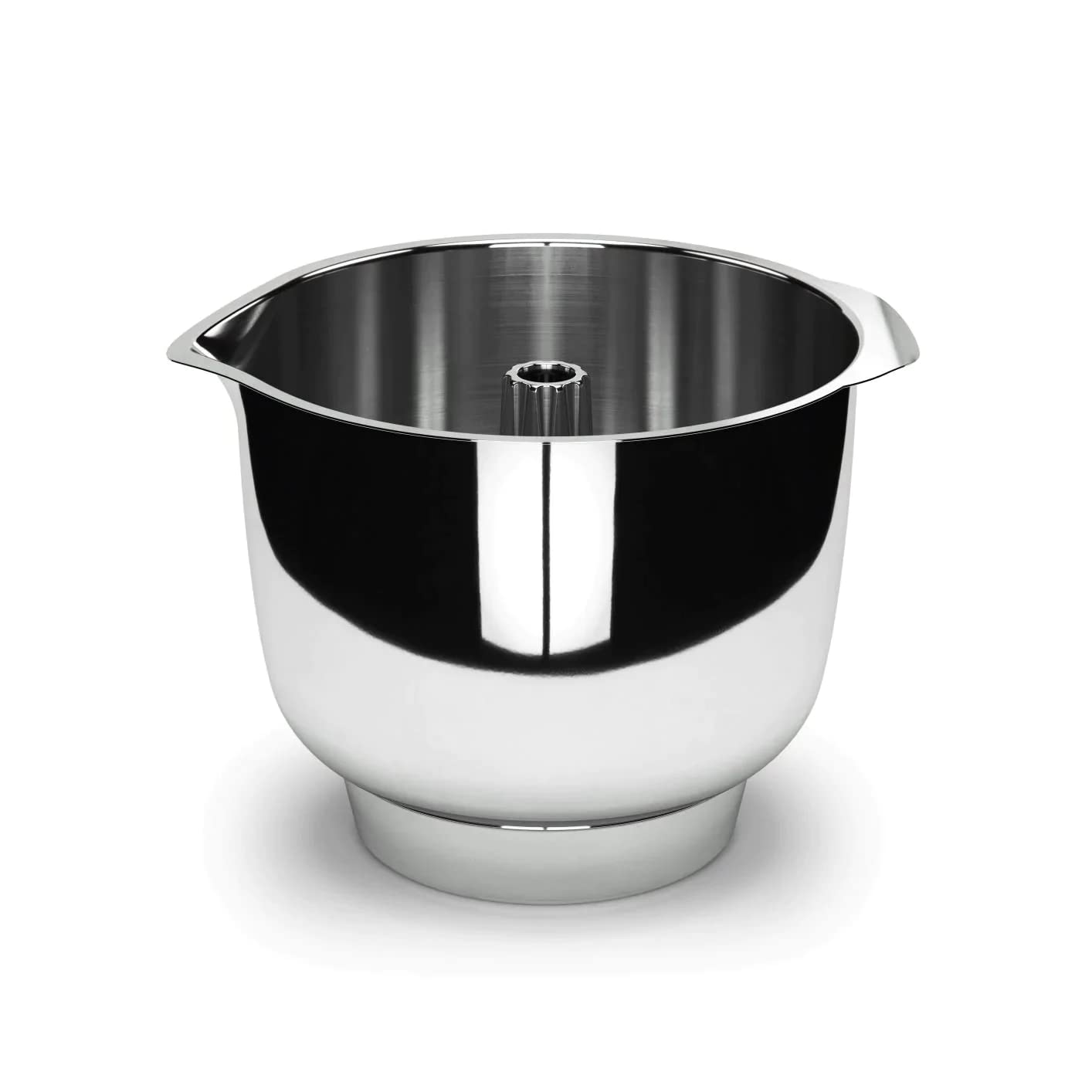 Stainless steel mixing bowl on a white background
