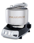 Ankarsrum black diamond stand mixer on a white background