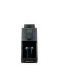 Black coffee grinder with digital display on a white background