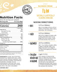 Back views of a Vivaz Blended Crème Flan milk beverage mixing directions and nutrition label, showing the product's serving size, calories, ingredients, and mixing directions for hot, iced, and blended milk.