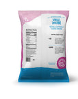 Vanilla smoothie drink mix package with pink and blue design with nutrition facts on a white background