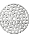 Metal grinder plate with circular holes on a white background