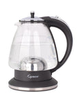 Black and polished chrome Capresso 48 oz electric kettle displayed on a white background