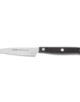Peeling knife with black handle on a white background