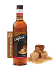 Davinci gourmet brown sugar classic syrup with brown sugar cubes on the side on a white background