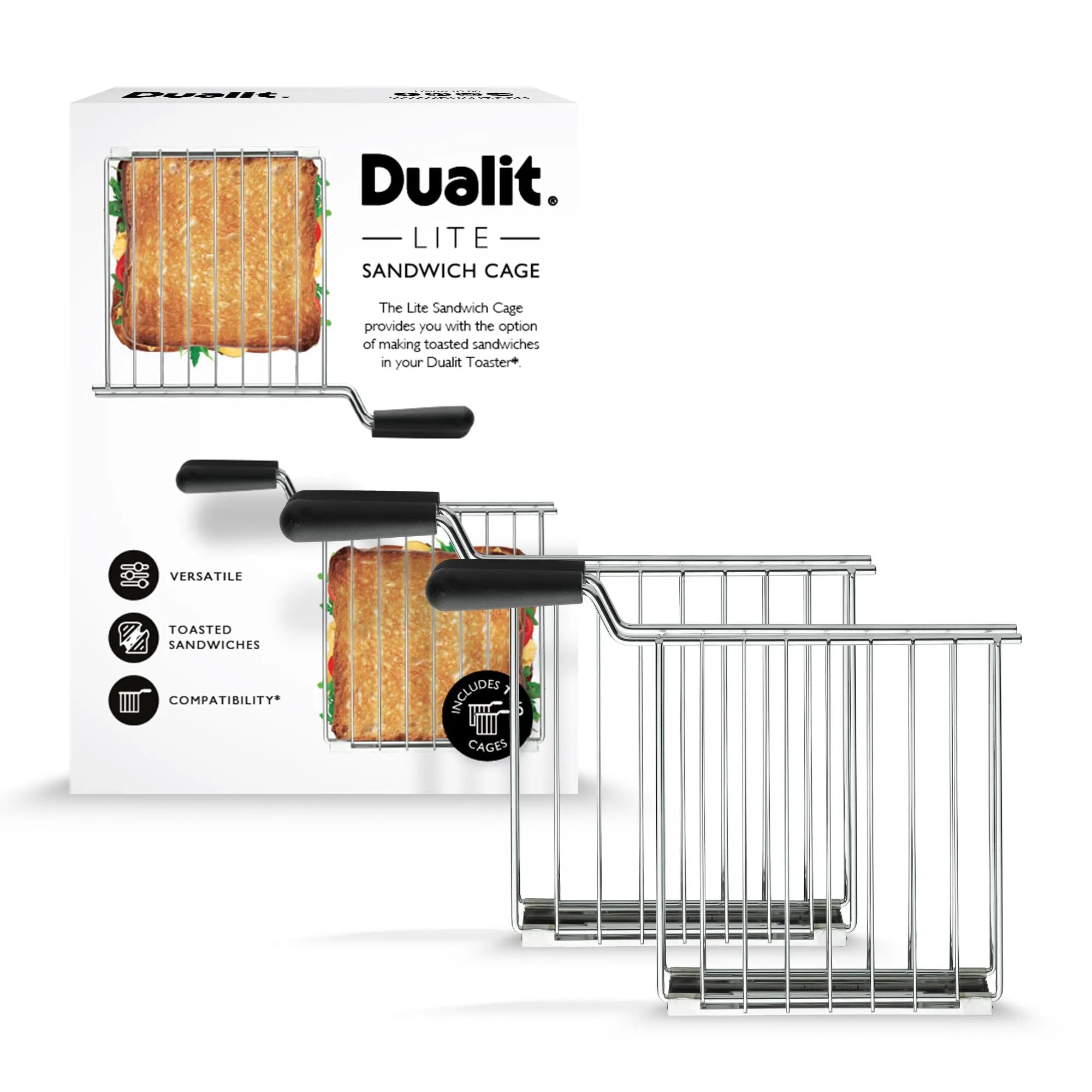 Dualit Lite Sandwich Cage packaging with a sandwich illustration on a white background