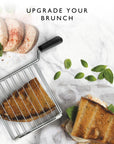 Brunch items including bread, a sandwich cage, and a sandwich on a marble surface with text 'Upgrade Your Brunch'.