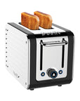 Toaster with two slices of toast on a white background