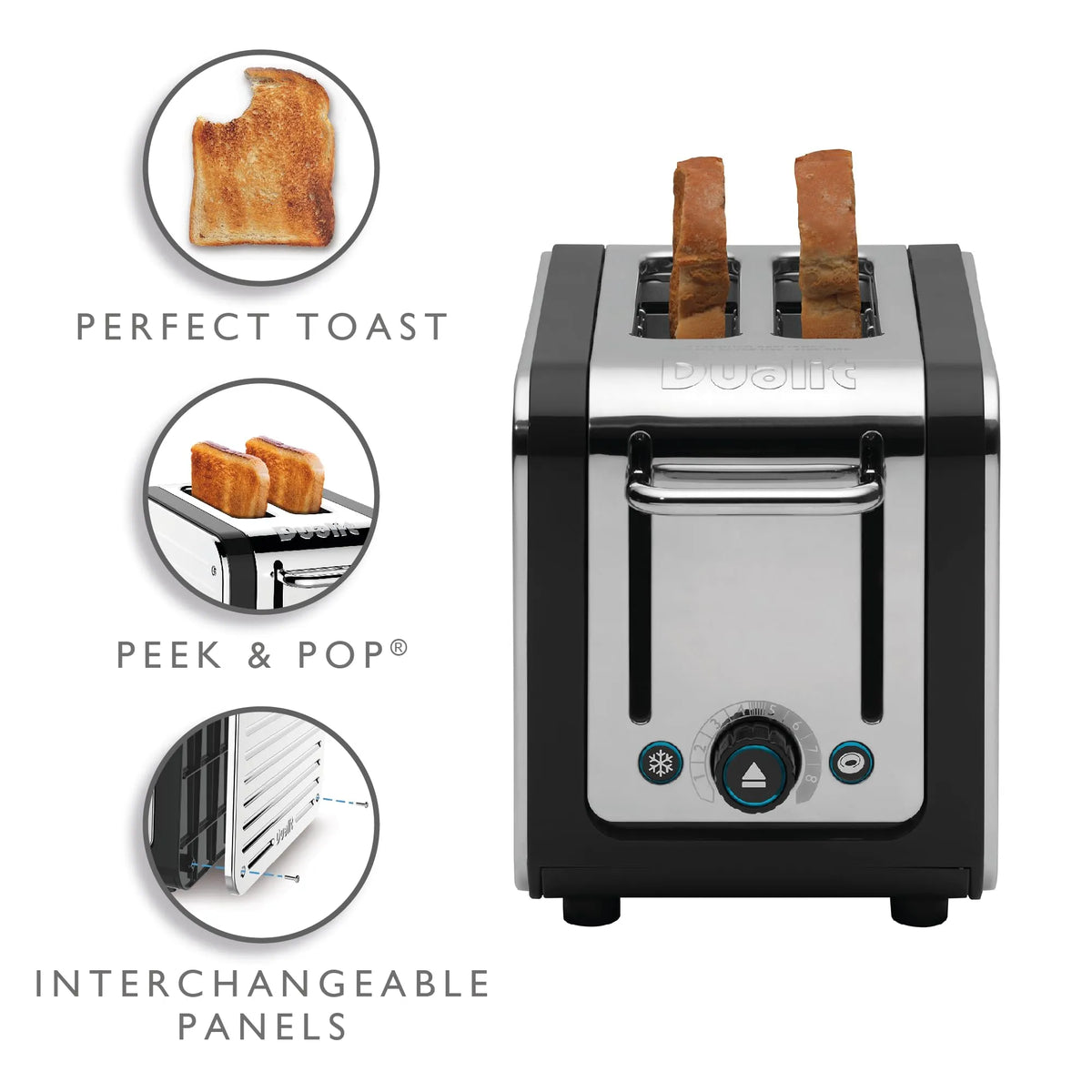 Toaster with features highlighted on a white background