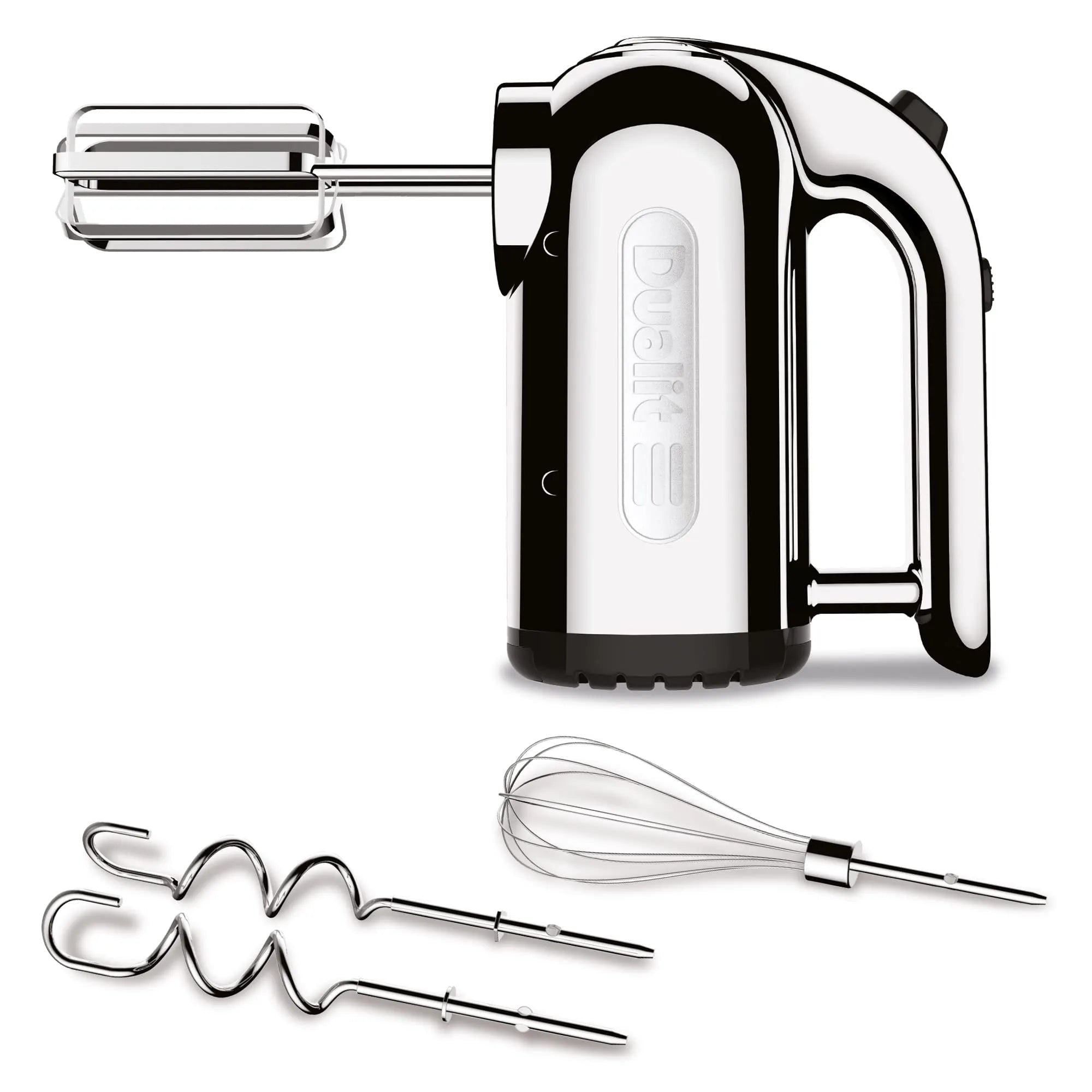 Hand mixer with attachments on a white background