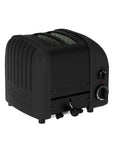 Black toaster with visible brand name on a white background