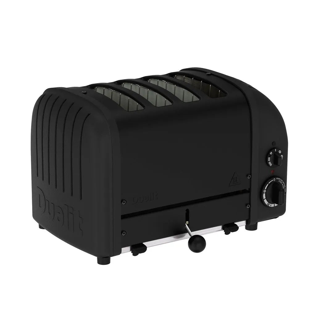 Black toaster with a visible brand logo on a white background