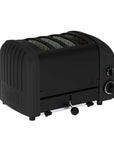 Black toaster with a visible brand logo on a white background