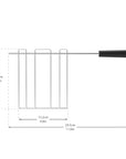 A sandwich cage with a black handle, shown with dimension lines and measurements on a white background.