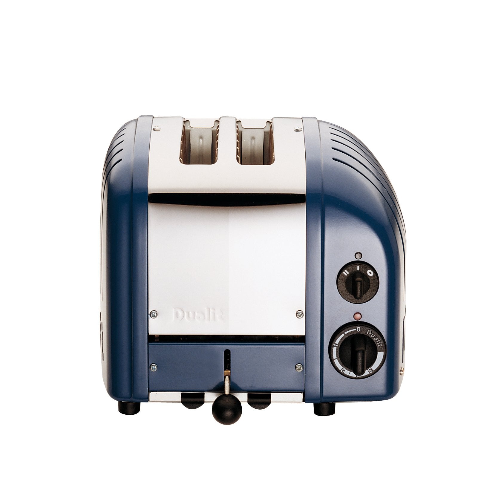 Blue and white toaster on a white background