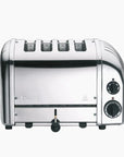 Silver toaster with Dualit branding on a white background