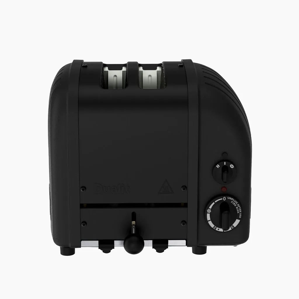 Black toaster with visible brand logo on a white background