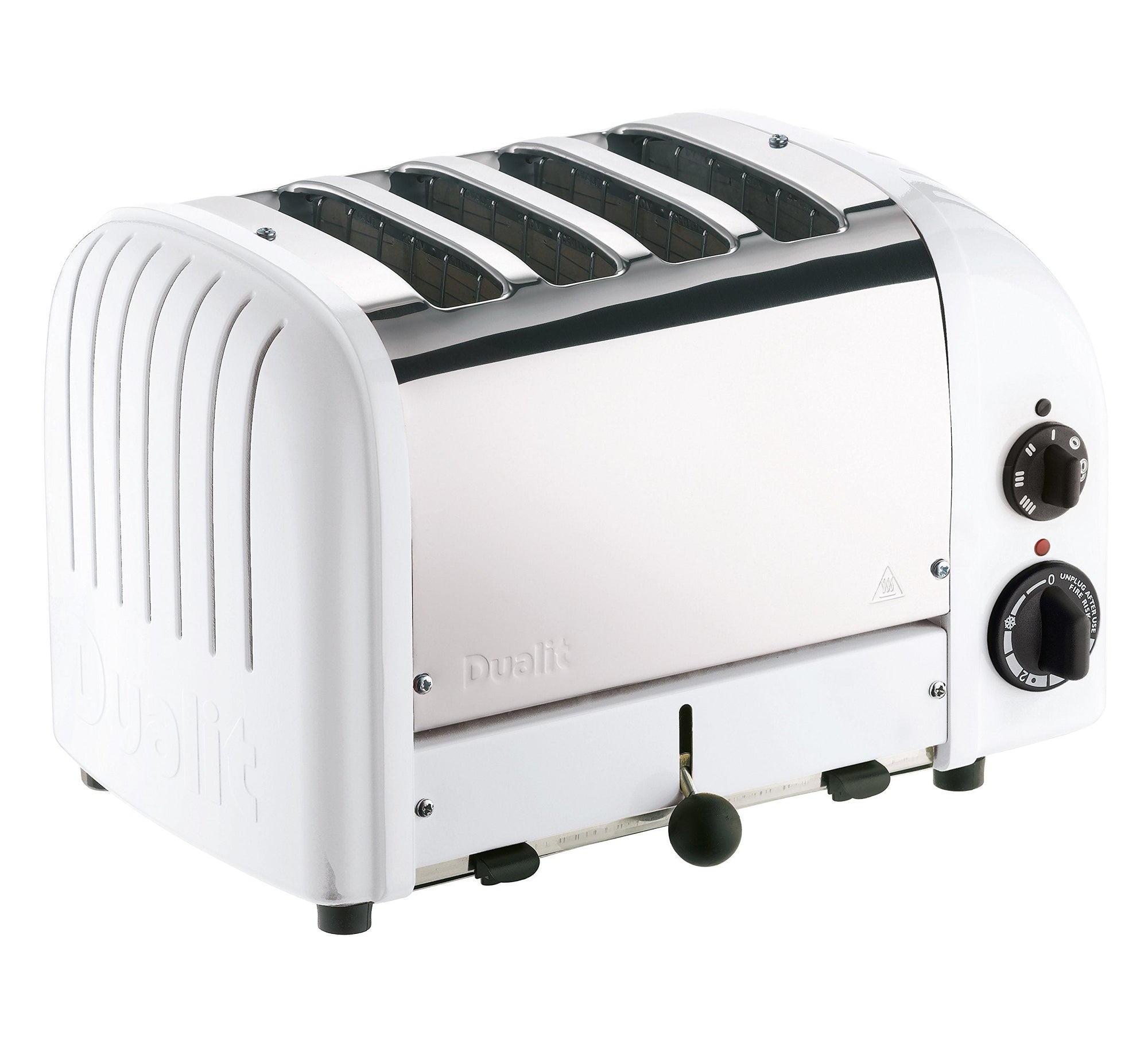 Dualit white New Generation 4 Slice Toaster displayed on a white background