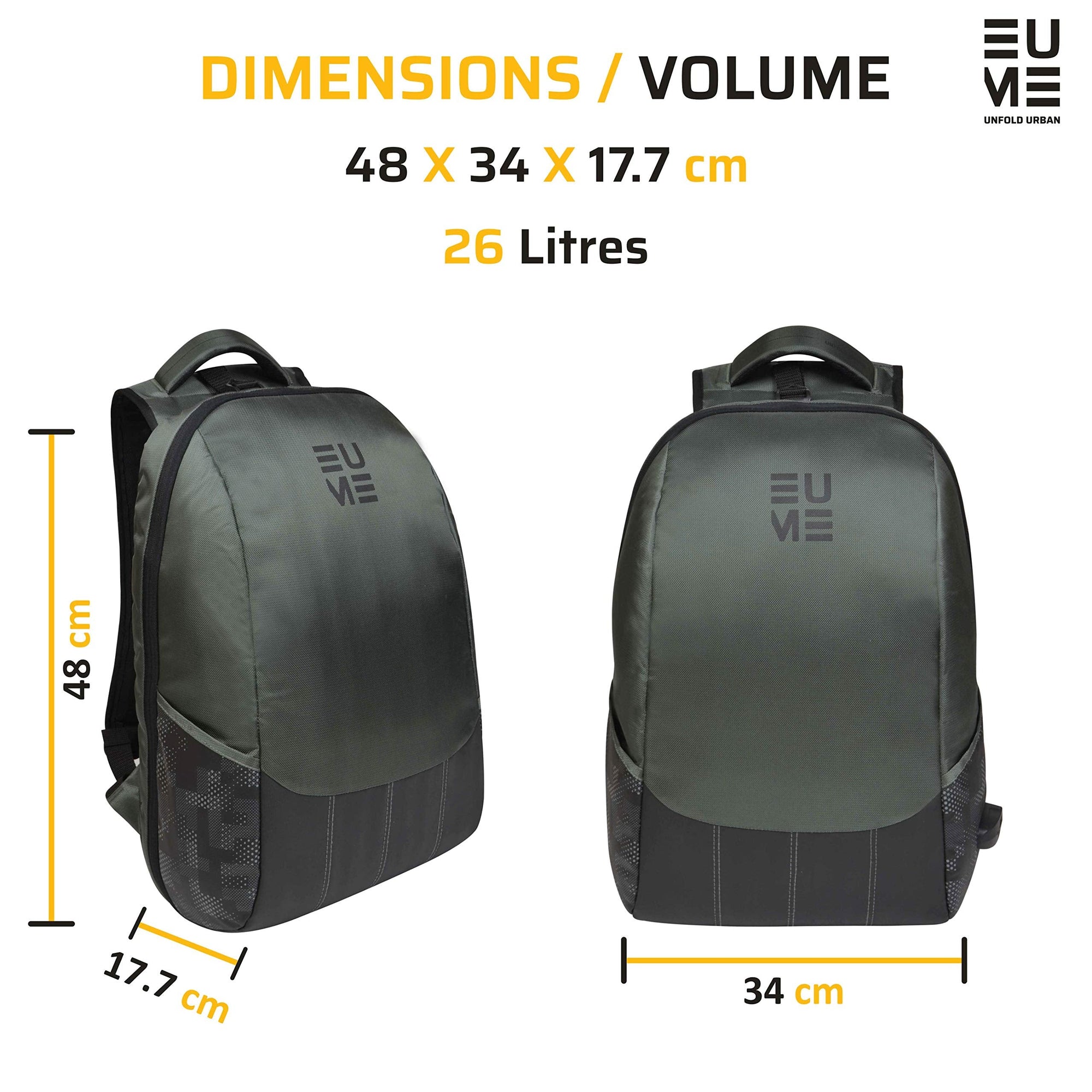 EUME- Wave 26 ltr ANTI-STRESS In-built MASSAGER Laptop Backpack with 2 USB Port (Grey and Black)