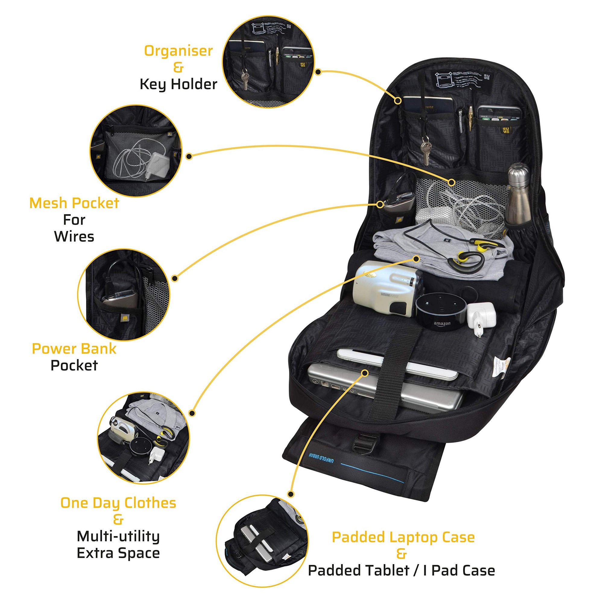 EUME- Wave 26 ltr ANTI-STRESS In-built MASSAGER Laptop Backpack with 2 USB Port (Grey and Black)