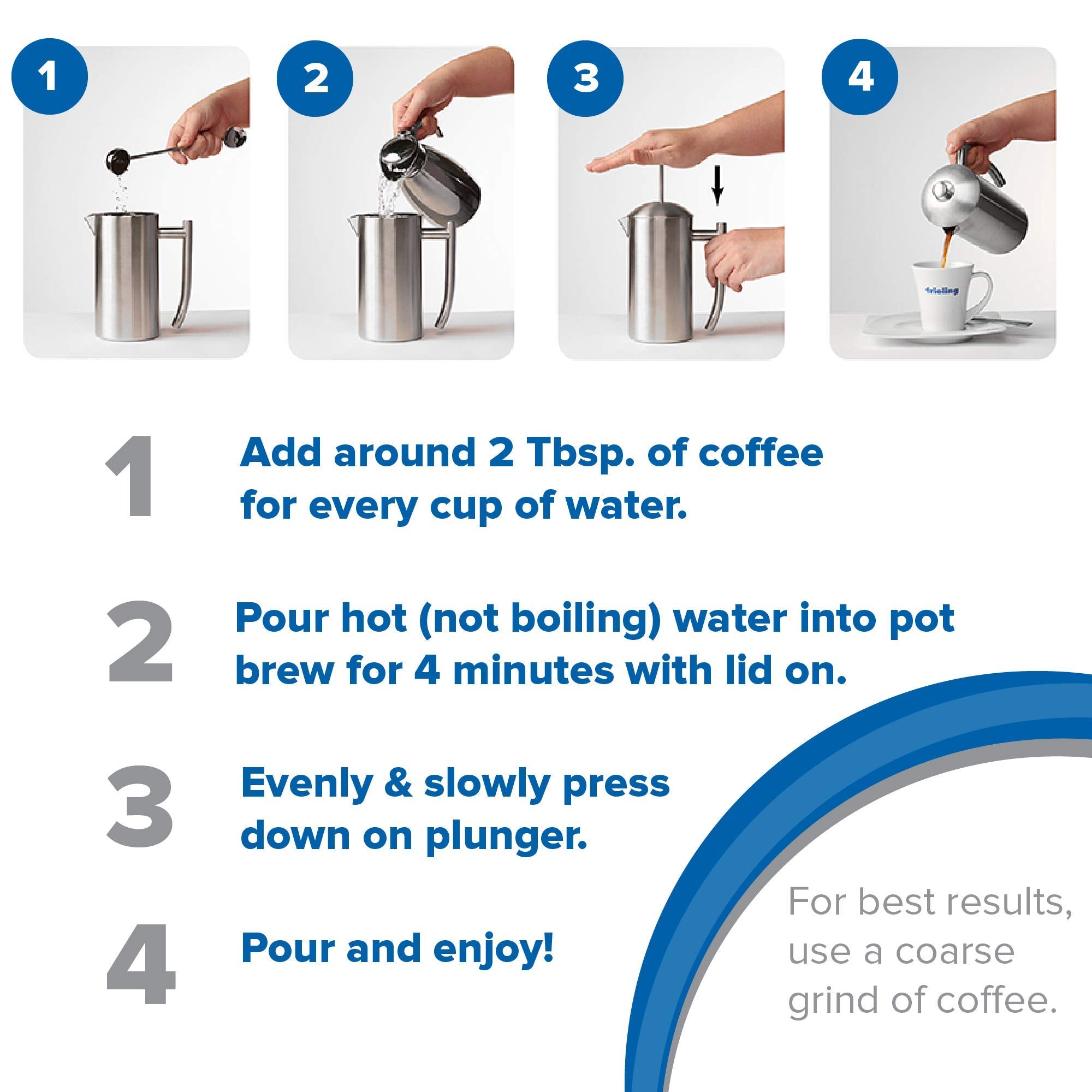 Step-by-step guide on how to make coffee using a manual coffee press.
