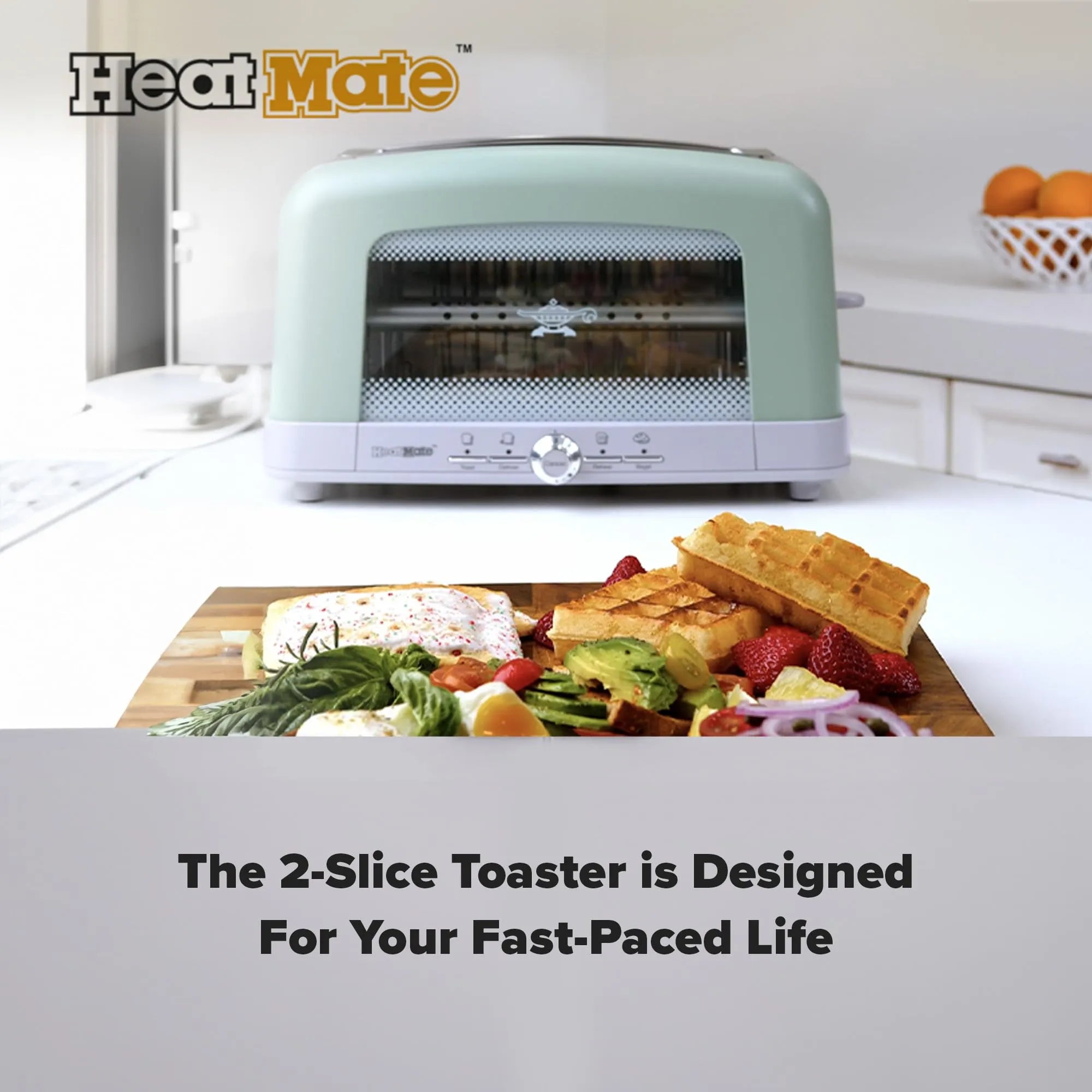 HeatMate Graphite Heating Technology Pop-Up Toaster w/7 Heat Settings, 3 Toasting Functions &amp; Unique Bagel Mode, Olive/Brushed Nickel