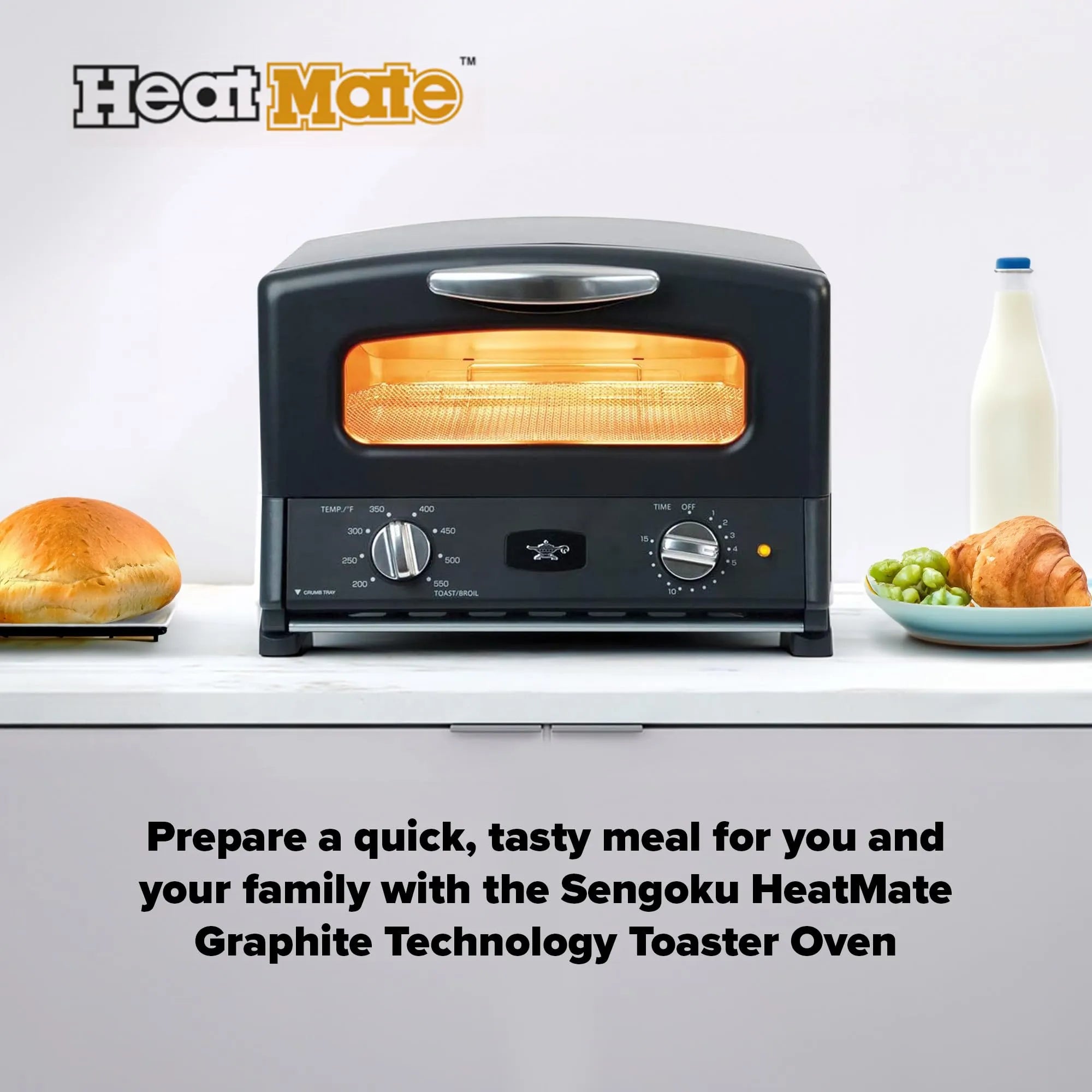 HeatMate Countertop Toaster Oven, Compact Kitchen Appliance with Graphite Heating Technology