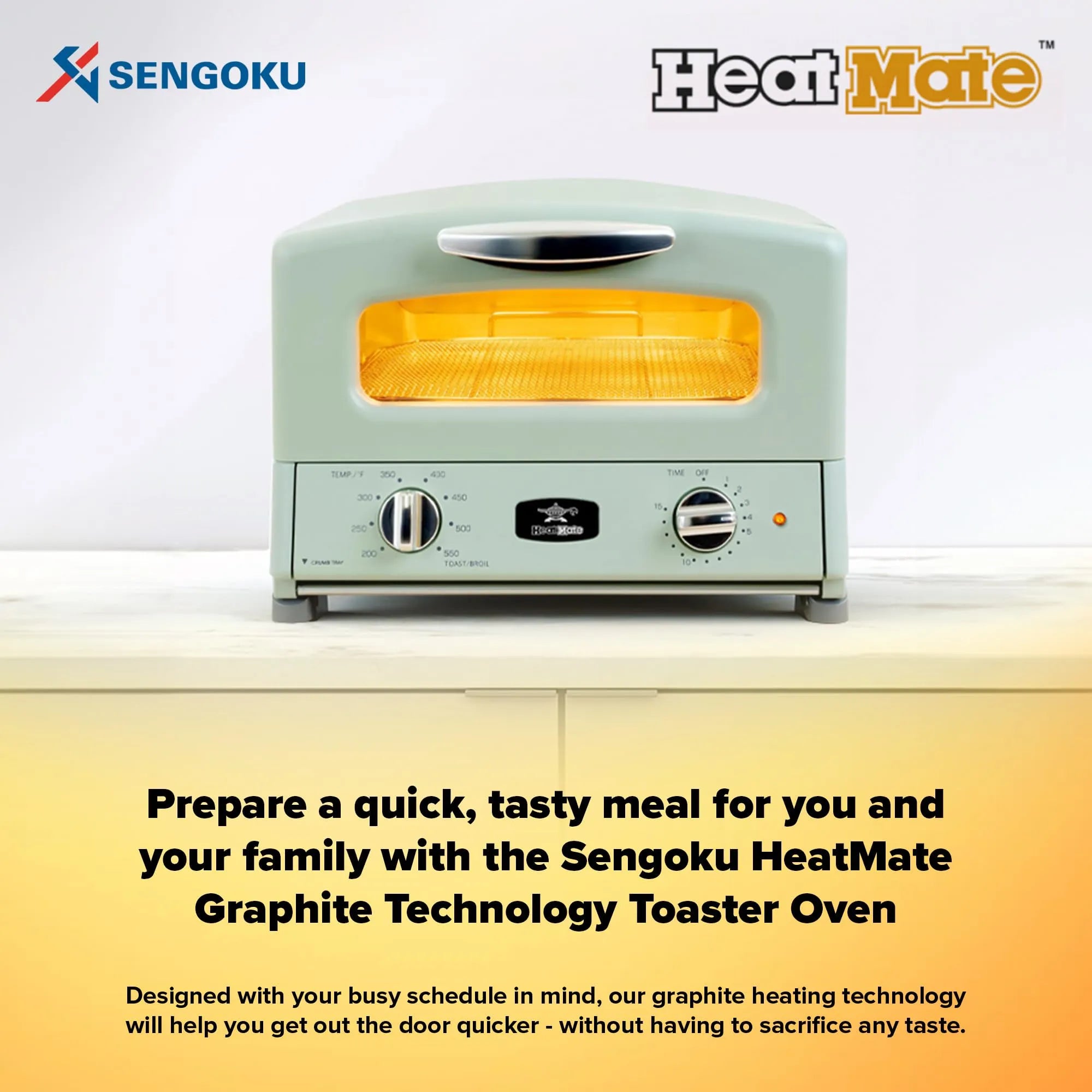 HeatMate Countertop Toaster Oven, Compact Kitchen Appliance with Graphite Heating Technology
