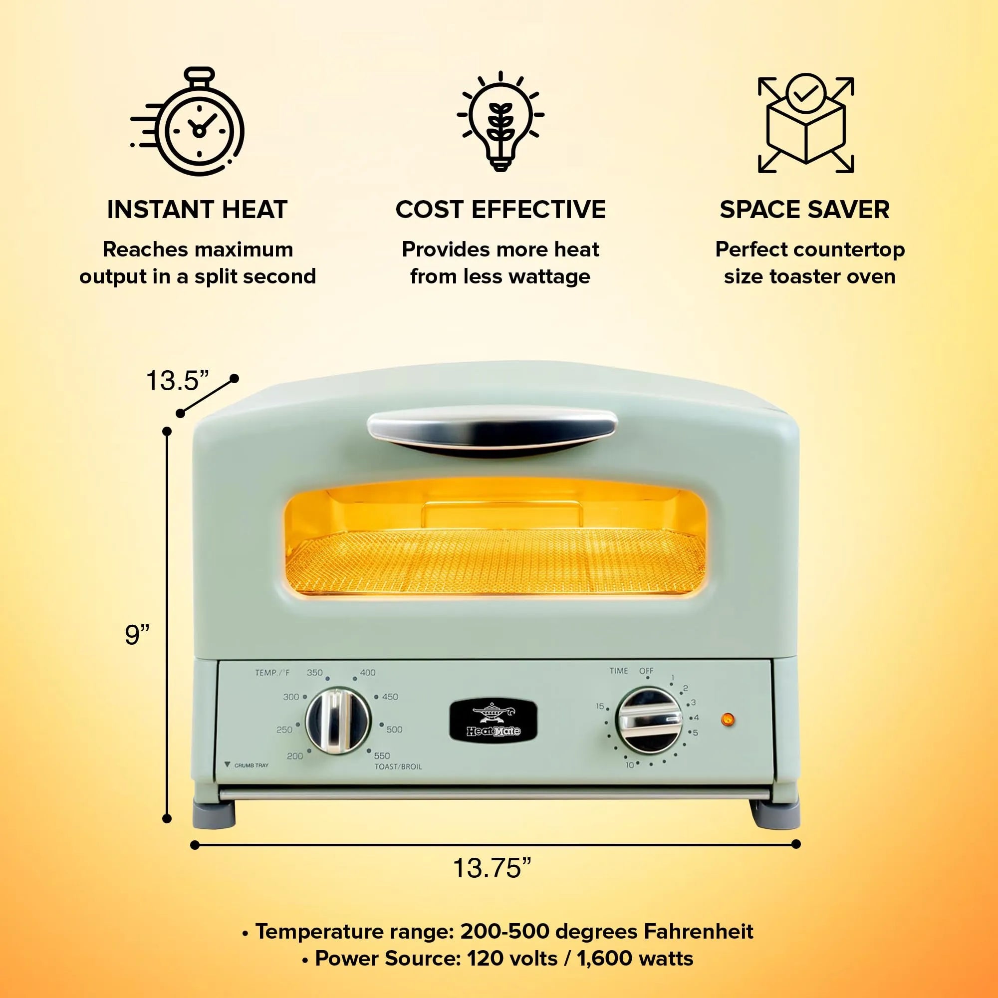 HeatMate Countertop Toaster Oven, Compact Kitchen Appliance with Graphite Heating Technology