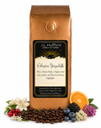 1 lb J.L. Hufford Ethiopian Yirgacheffe coffee bag with coffee beans, florals, and fruits on a white background