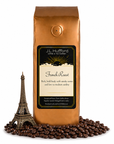 1 lb Espresso Bold coffee beans bag with coffee beans and the Eiffel tower in front displayed on a white background