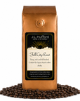 1 lb Full City Roast coffee beans bag with coffee beans in front displayed on a white background